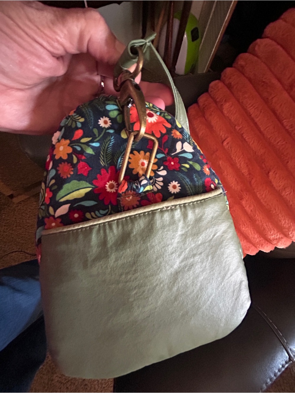 Handmade Floral Shoulder Bag – Olive Green & Navy Multicolor Boho Purse - Picture 4 of 14